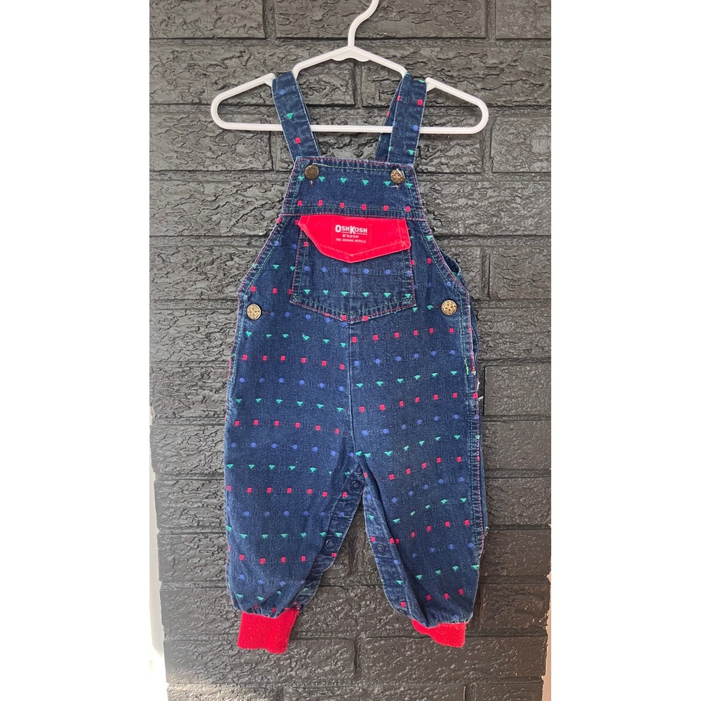 Vintage OshKosh Bgosh Vestbak Geometric Denim Overalls Union Tag 18 Months USA